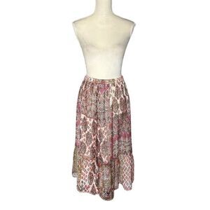 Anthropologie RD & Koko XS Floral Boho Peasant Midi Skirt Multicolor Patchwork